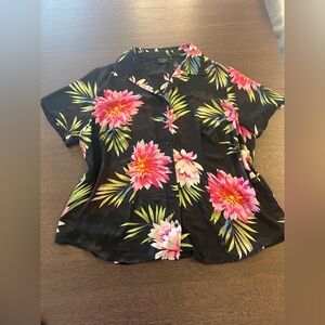 Studio By Liz Claiborne Women's Hawaiian Black Floral Button Down Shirt Size 20W